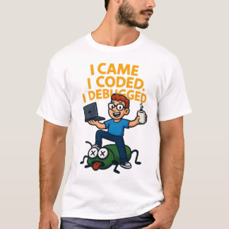 面白いプログラマーのTシャツ: 来た、コードを書いた、デバッグした Tシャツ