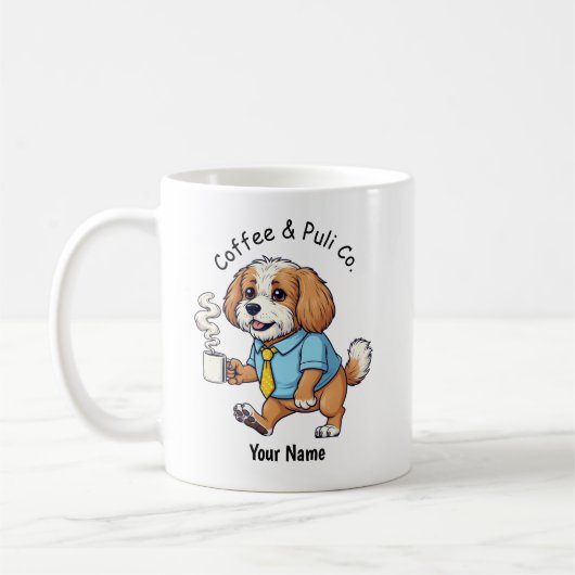 面白いプーリー犬のビジネスマンスーツコーヒー コーヒーマグカップ (左)