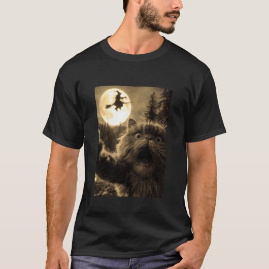 面白いペルシャ猫の自撮り満月空飛ぶ魔女ハ Tシャツ (正面)