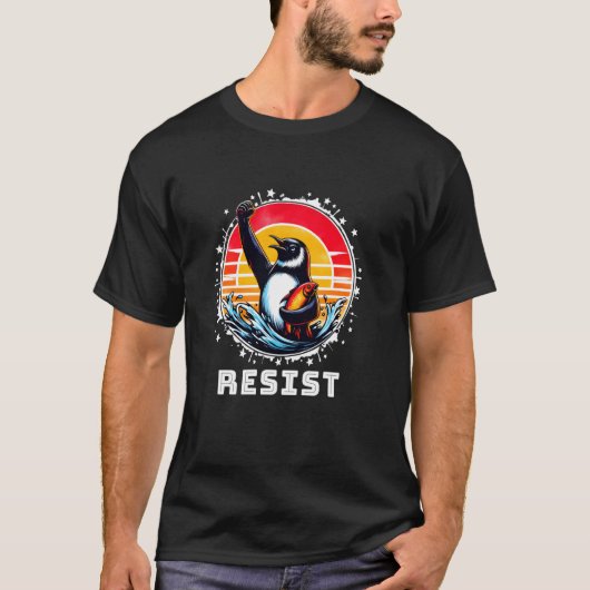 面白いペンギンが関税に抗議するペンギンの抵抗 Tシャツ (正面)
