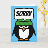 面白いペンギンのキャラクターが描かれた謝罪カード カード (黄色い花)