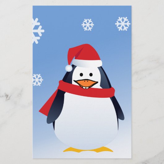 面白いペンギンのクリスマスサンタクロース雪の結晶 便箋 (正面)