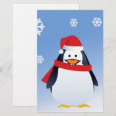 面白いペンギンのクリスマスサンタクロース雪の結晶 便箋 (正面/裏面)
