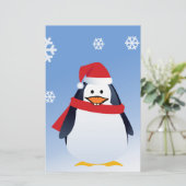 面白いペンギンのクリスマスサンタクロース雪の結晶 便箋 (スタンド正面)