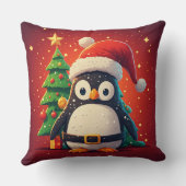 🐧 面白いペンギンのサンタのクリスマスイルミネーションテーマ 🎄 クッション (裏面)