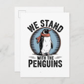 面白いペンギンの関税反対デモ インビテーションポストカード (正面/裏面)