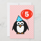 面白いペンギンの5歳の誕生日パーティーの招待状 招待状 (裏面)