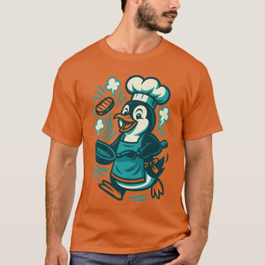 面白いペンギンシェフ料理漫画キッチン友達 Tシャツ (正面)