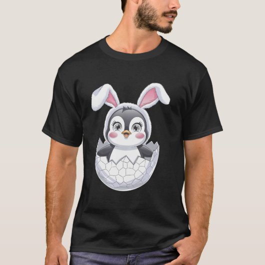 面白いペンギン イースター うさぎ 耳 キッズ レディース Tシャツ (正面)