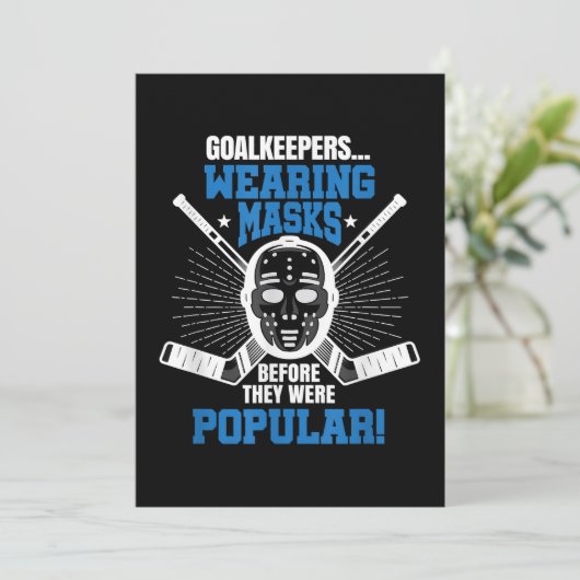 面白いホッケーゴールキーパーマスクジョーク アイスホッケー シーズンカード (スタンド正面)