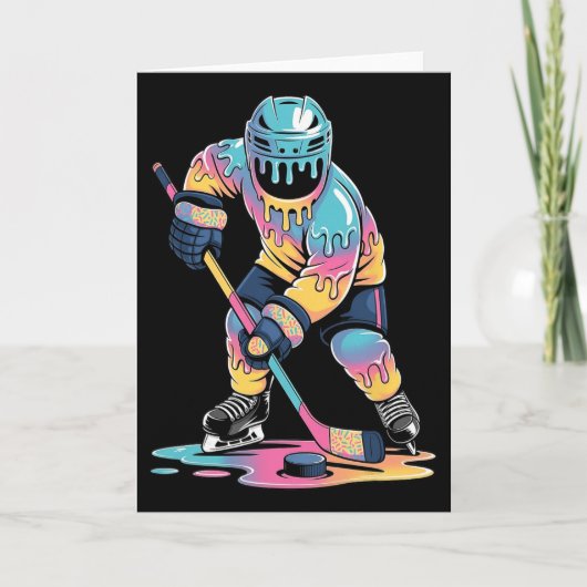 面白いホッケー アイス クリーム ドリップ少年ユースホッケー プレイ カード (正面)
