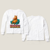 面白いホンセ・ミームの馬がソファに座っている子供Tシャツ (デザイン 正面&背面)