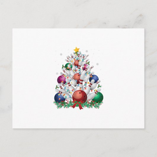 面白いボウリングのクリスマスツリーのライト　Xmasスポーツラブ シーズンポストカード (正面)