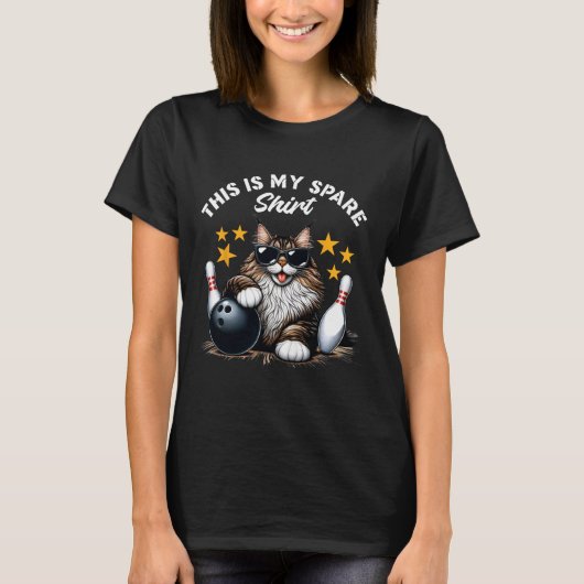 面白いボウリングの猫アート 猫がボウリング これが Tシャツ (正面)