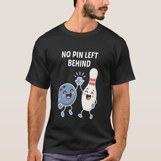 面白いボウリング、ピンが残ってない、 Tシャツ (正面)