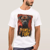 面白いボクサードッグ - PAWS OF FURY デザイン Tシャツ (正面)