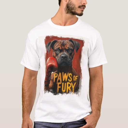 面白いボクサードッグ - PAWS OF FURY デザイン Tシャツ (正面)