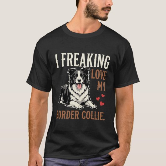 面白いボーダーコリー ラブドッグ Tシャツ (正面)