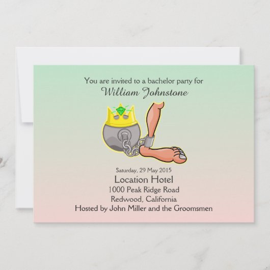 面白いボールアンドチェーンの独身パーティー招待状 招待状 (正面)