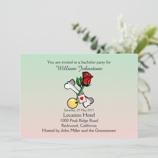 面白いボールアンドチェーン独身パーティーの招待状 招待状 (スタンド正面)