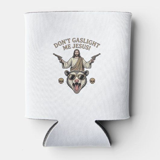 面白いポッサムのイエス様のビンテージの彫刻Tシャツデザイン 缶クーラー (正面)