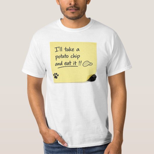 面白いポテトチップスの犬付箋ミーム Tシャツ (正面)