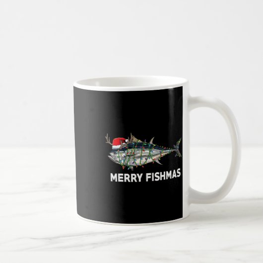 面白いマグロのクリスマスサンタクロース Xmas 漁師 コーヒーマグカップ (右)