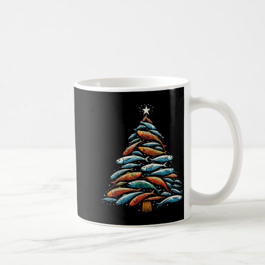 面白いマグロのクリスマスツリーサンタクロース Xmas フィ コーヒーマグカップ (右)