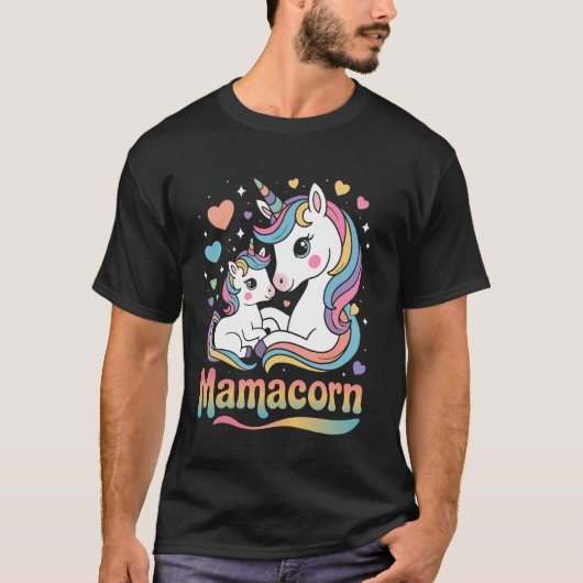 面白いママコーン・ユニコーン・ママ・キュートレインボー母の日ギフト Tシャツ (正面)