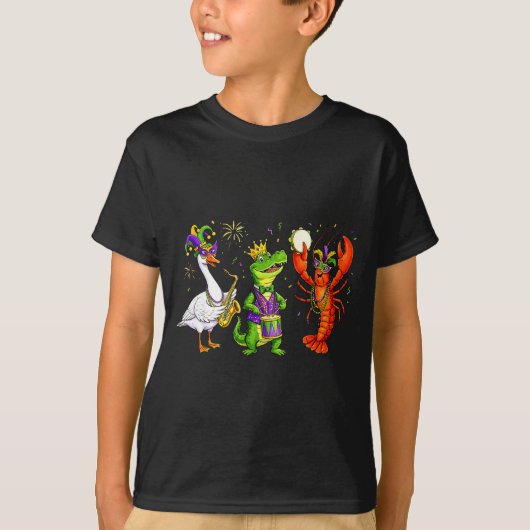 面白いマルディグラガチョウワニザリガニカーニバル Tシャツ (正面)