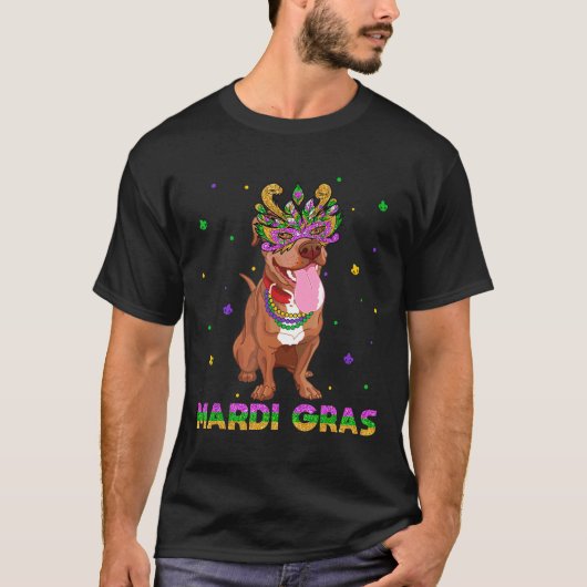 面白いマルディグラピットブルマスクとビーズのギフト Tシャツ (正面)