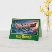 面白いマーメイド クリスマス ホリデー カード (黄色い花)