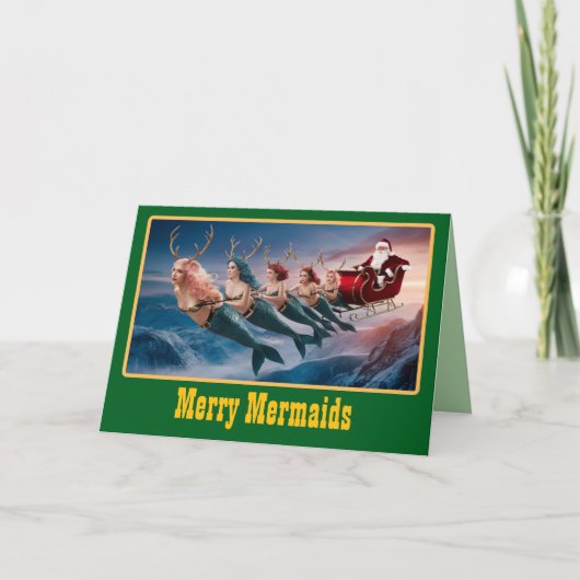面白いマーメイド クリスマス ホリデー カード (正面)