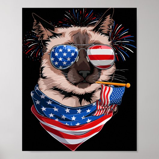 面白いミャオイカシャム猫愛好者オーナーアメリカ国旗4th ポスター (正面)