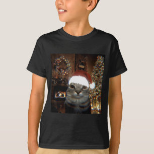 面白いミーム猫がセルフィーを撮るクリスマスイルミネーション Tシャツ