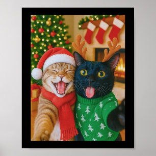 面白いミーム猫のセルフィー クリスマス Xmas ライト ポスター