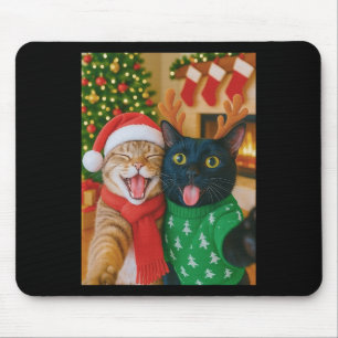 面白いミーム猫のセルフィー クリスマス Xmas ライト マウスパッド