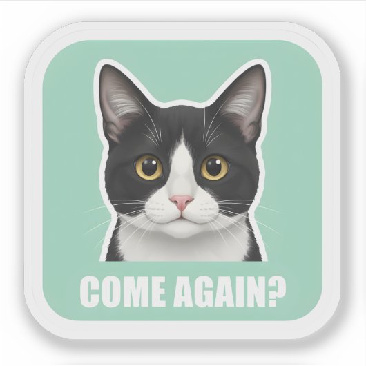 面白いミーム猫 - 「もう一度？」サッシーな猫のリアクション シール (正面)