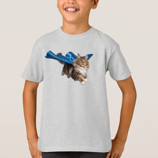 面白いメインクーンのスーパーヒーロー キッズTシャツ Tシャツ (正面)