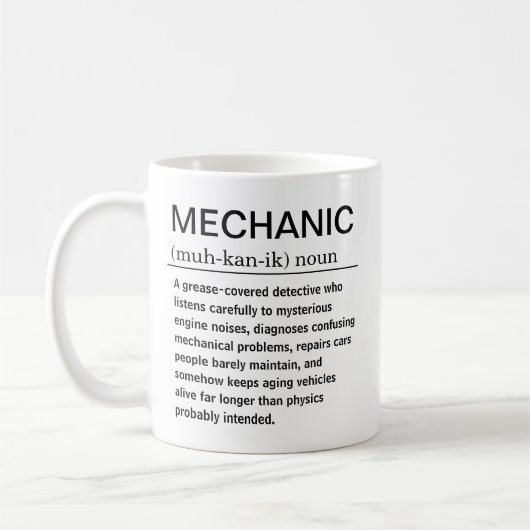 面白いメカニックの定義 コーヒーマグカップ (左)