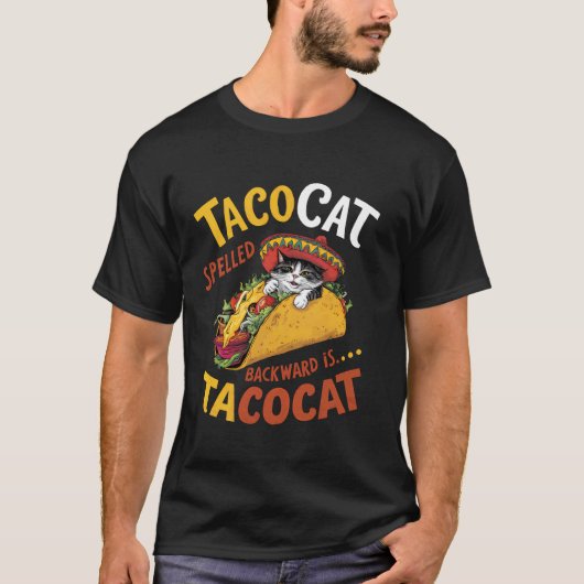 面白いメキシカンタコ猫、Tacocatを逆に書くと Tシャツ (正面)