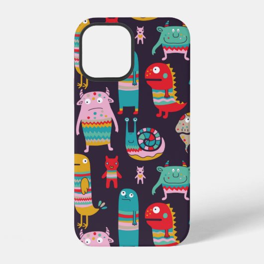 面白いモンスターのシームレスパターン iPhoneケース (裏面)