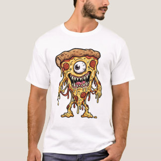 面白いモンスターピザスライスのキャラクターD Tシャツ