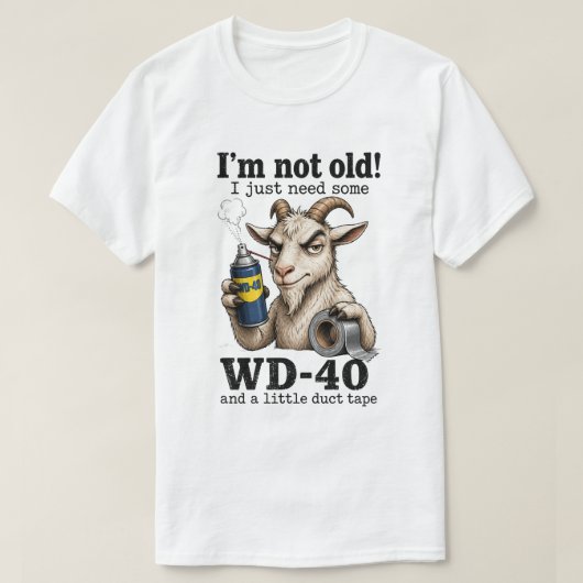面白いヤギのメカニック ユーモア 私は年寄りじゃない Tシャツ (デザイン正面)