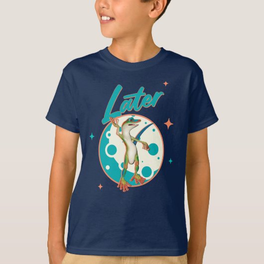 面白いヤモリの「後でね」プロクラスティネーション・ユーモア Tシャツ (正面)