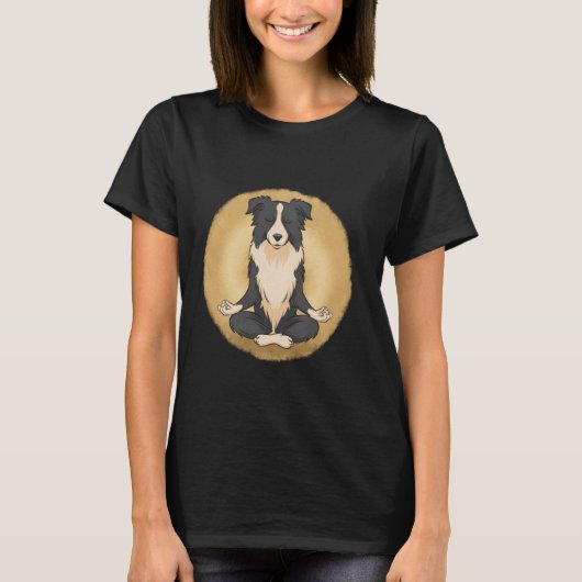 面白いヨガ犬ボーダーコリーTシャツ Tシャツ (正面)