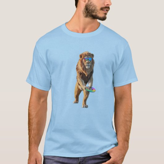 面白いライオンのディスクゴルフ Tシャツ (正面)