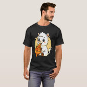 面白いラマのピザ食べるグラフィック 少年少女 ラマ好き Tシャツ (正面フル)