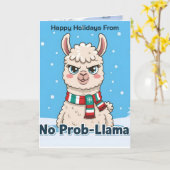 面白いラマの「No Prob-Llama」フォトクリスマス カード (黄色い花)