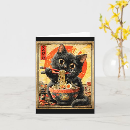 面白いラーメンねこ むぎ好き アニメ オタク カード (黄色い花)